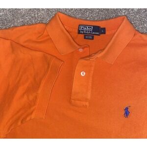 Polo Ralph Lauren Orange Polo Shirt Mens Large Blue Pony Cotton Preppy Work